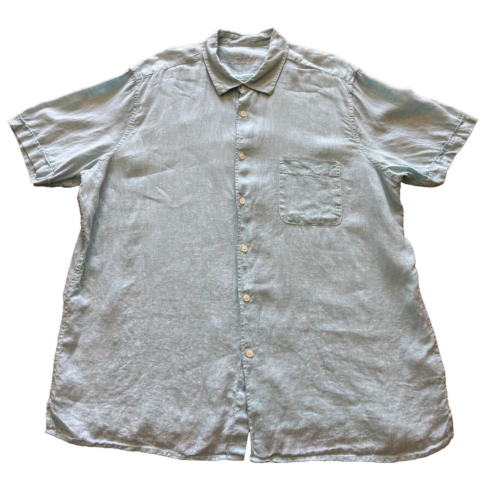 Tasso Elba Mens XXL Light‎ Blue 100% Linen Short Sleeve Button Down Shirt